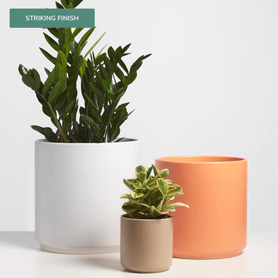 12 Inch Blue Ceramic Planter. Classic Cylinder Plant Pot for House Plants and Indoor Plants (Drainage + Stopper Included).