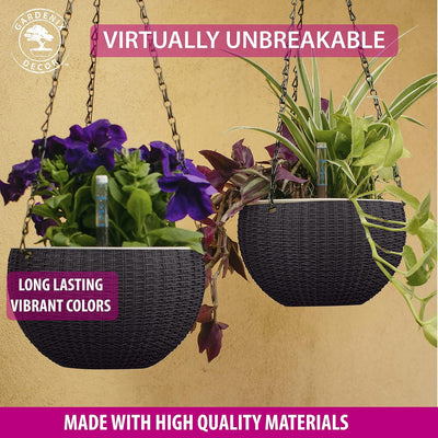 Small 7.5'' Self Watering Hanging Planters for Indoor Plants - Flower Pot with Water Level Indicator for Plants, Hanging Pots - Self Watering Planter Plant Pot- Coco Coir - 2 Pack (Gray)