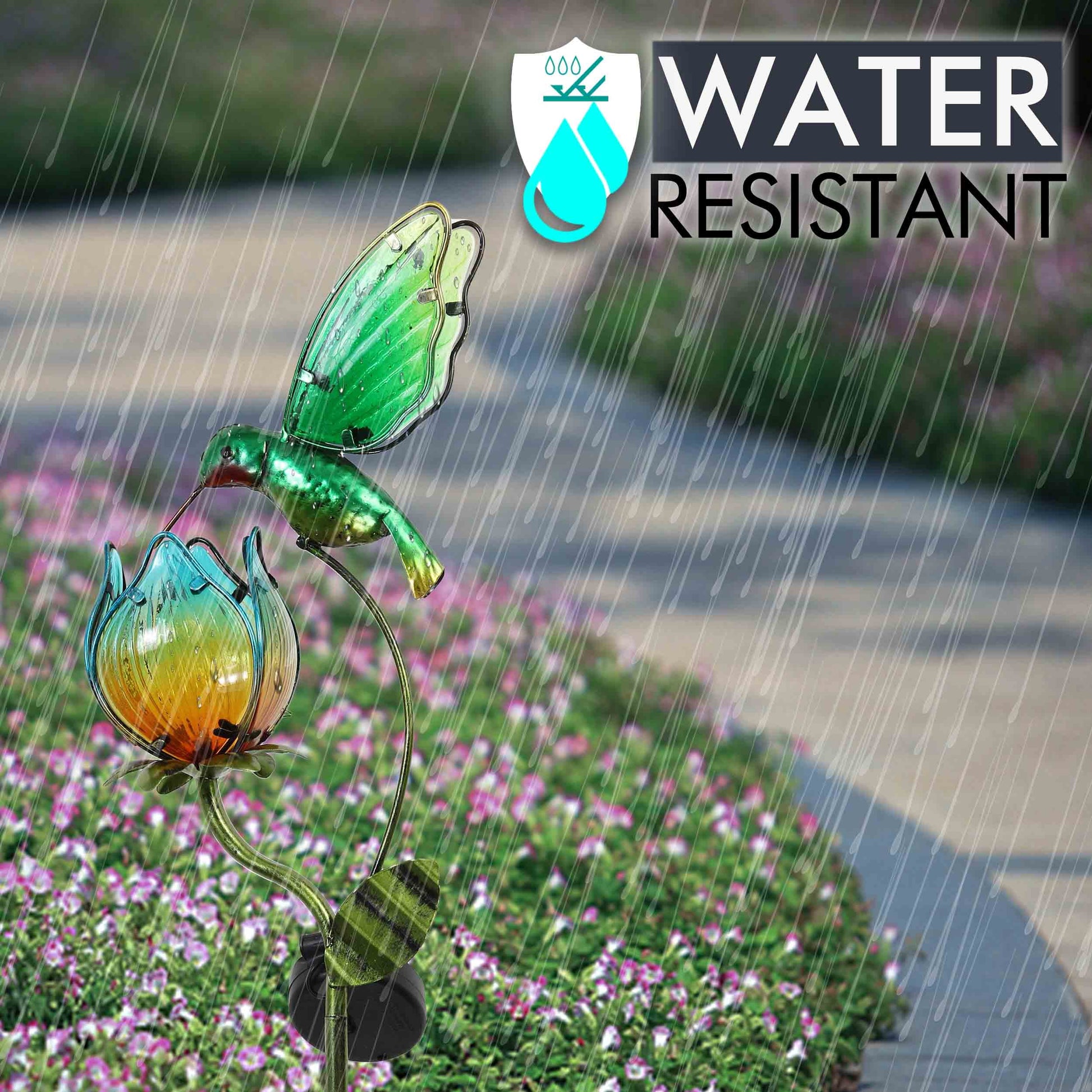 42''H Hummingbird Solar Garden Lights, Outdoor Metal Flower Solar Yard Stake Lights for Lawn Patio Garden Decor, Gifts for Mom Grandma