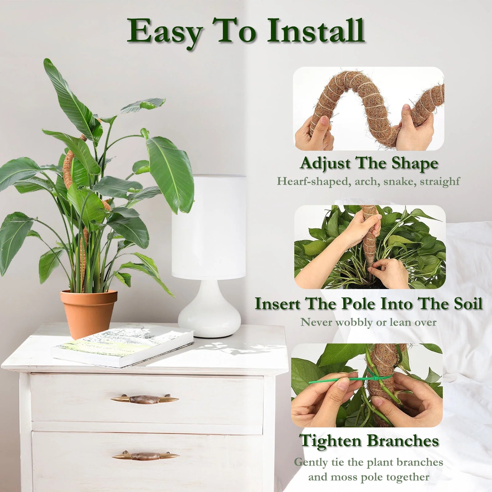 Moss Pole for Monstera Plants, 2 X 45 Inches Bendable Coir Moss Sticks for Large Monstera Cheese Plant Growth, Support Indoor Outdoor Plant