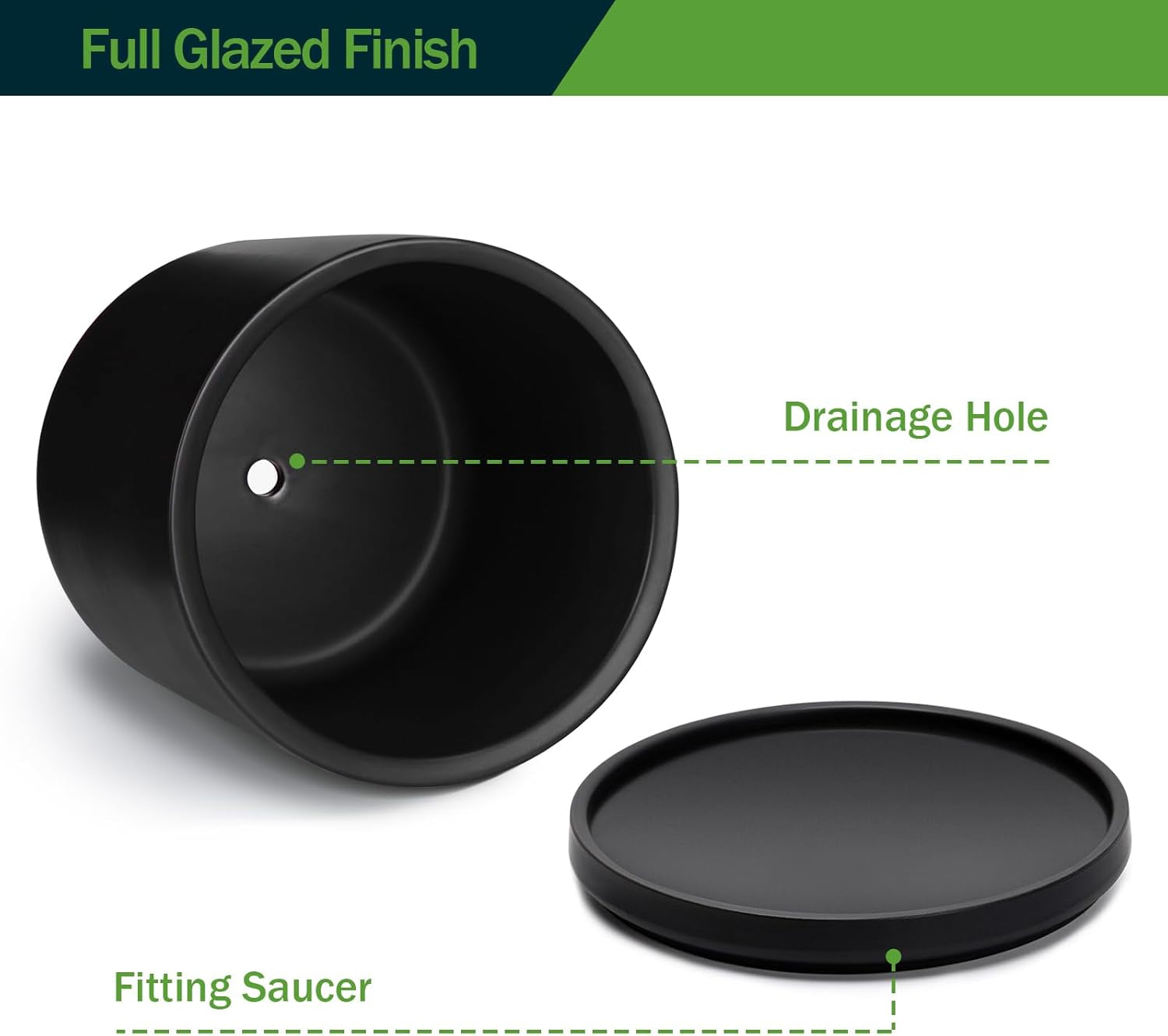 Plant Pots Ceramic Planter for Indoor Outdoor Plants Flowers 10 Inch Matte Black Large Cylinder Flower Pot with Saucer and Drainage Hole,Glazed Finish Interior and Exterior