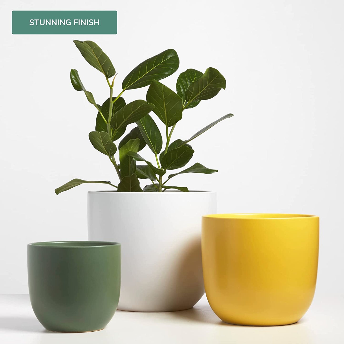 7 Inch (Set of Two) Grey Ceramic Planter. Contour Plant Pot for House Plants and Indoor Plants (Drainage + Stopper Included).