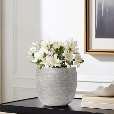 7 Inch Ceramic Pot for Plants - Textured Silver Plant Pot with Gloss White Interior, No Drainage Hole Watertight Design, Luxe Design for Indoor Plants (Brava Ceramic Plant Pots Indoor)