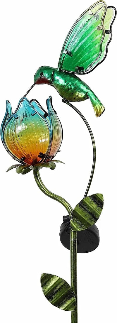42''H Hummingbird Solar Garden Lights, Outdoor Metal Flower Solar Yard Stake Lights for Lawn Patio Garden Decor, Gifts for Mom Grandma