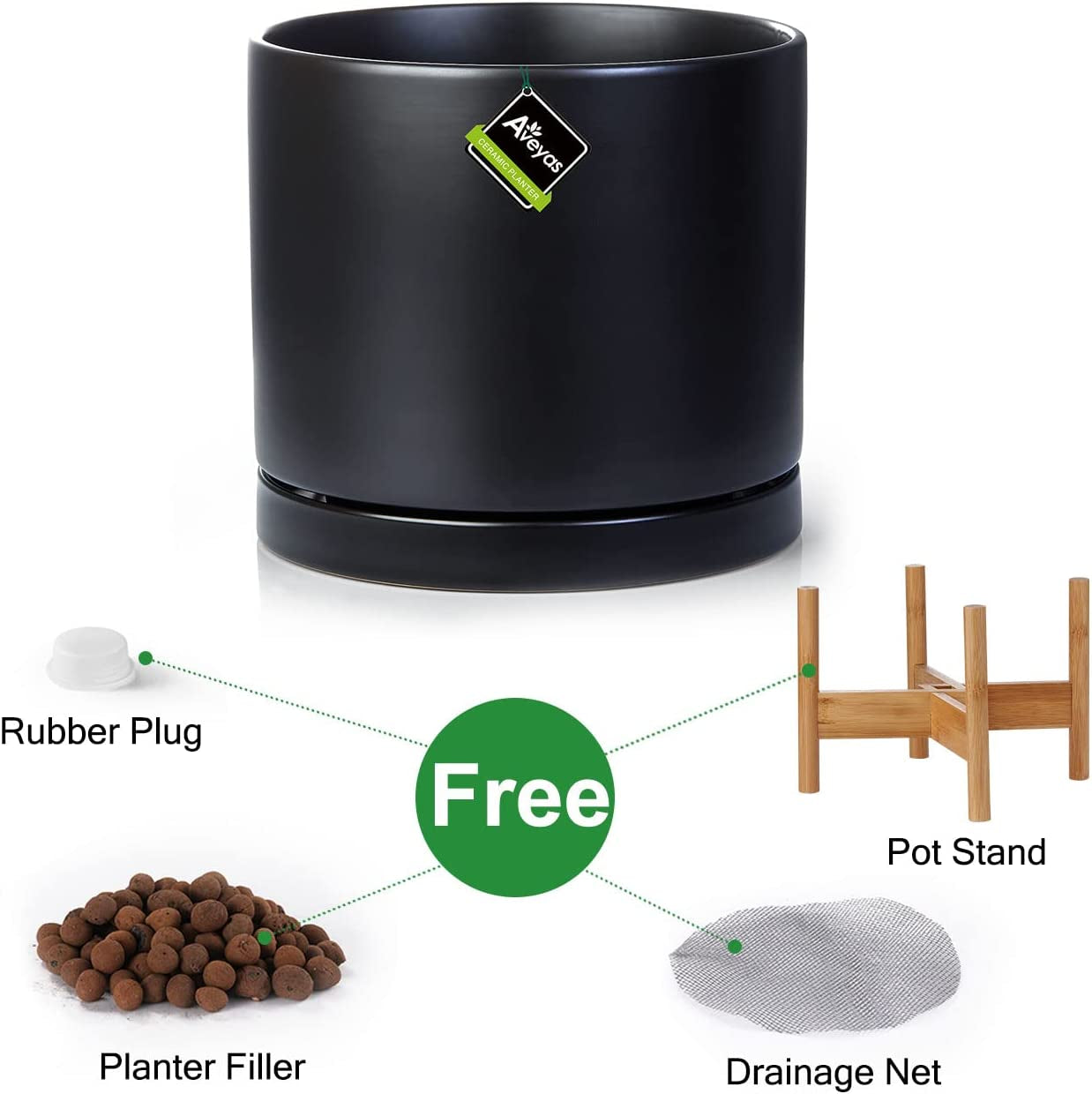 Stylish 8-Inch Matte Black Ceramic Planter Pot with Drainage Hole & Saucer - Perfect for Indoor Plants like Snake Flower, Monstera, and Fiddle Leaf Fig!