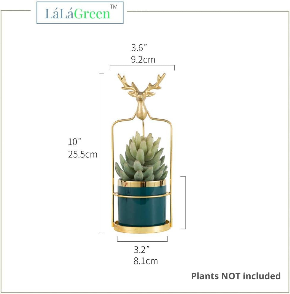 Charming 3.2 Inch Green Succulent Pot with Elegant Metal Stand - Perfect Mini Planter for Bedroom & Bathroom Decor, Unique Table Centerpiece