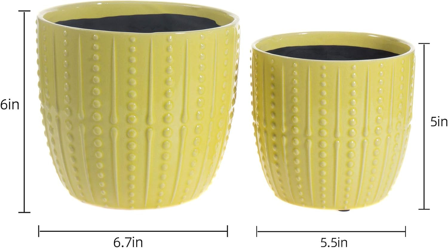 Vibrant Lemon Yellow Ceramic Plant Pots - Set of 2 (6.5" & 5.5") with Drainage Holes for Indoor Plants