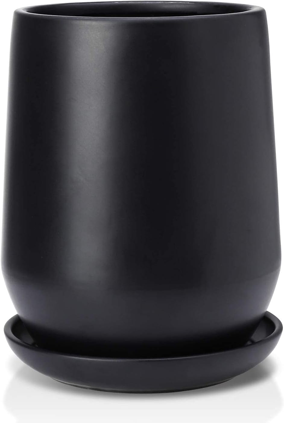 Stylish Black Glazed Ceramic Planter Pots - 5.3 Inch with Drainage Hole & Saucer for Indoor Plant Decor (Plants Not Included)