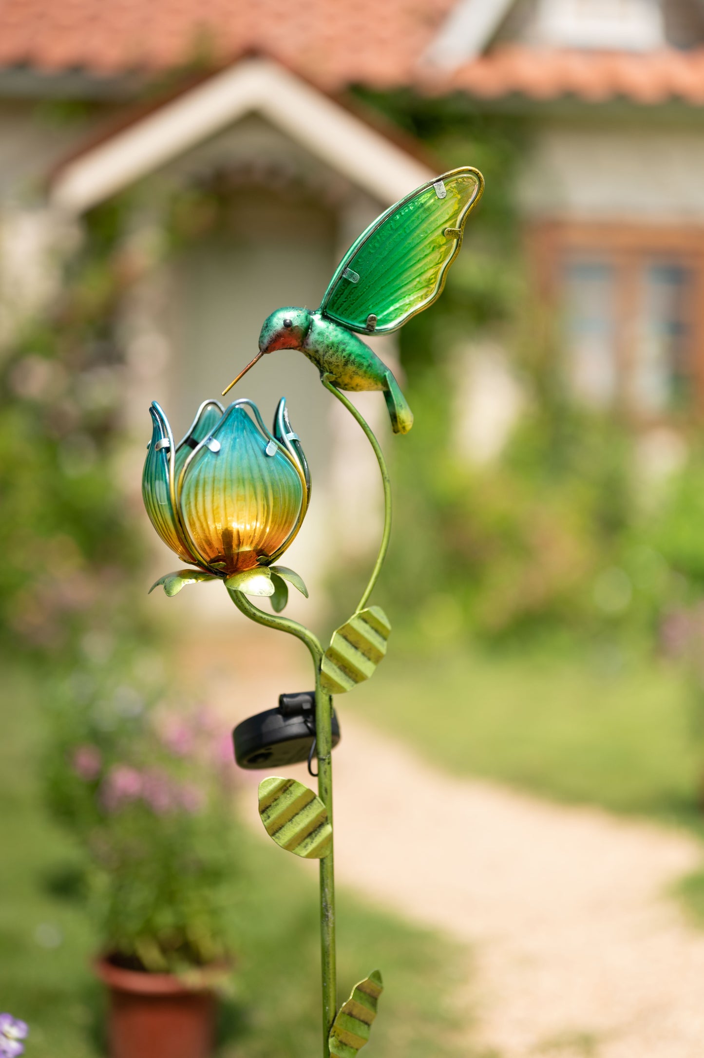 42''H Hummingbird Solar Garden Lights, Outdoor Metal Flower Solar Yard Stake Lights for Lawn Patio Garden Decor, Gifts for Mom Grandma