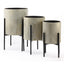 Set of metal planters in distressed gray with gold accents

