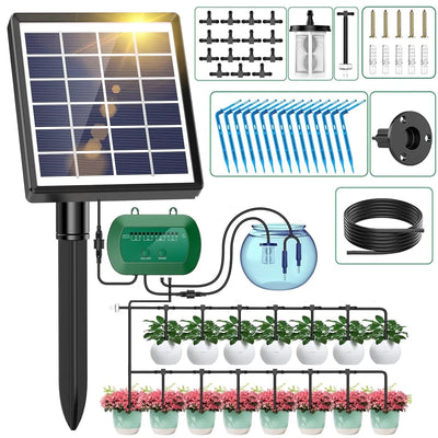 Solar Drip Irrigation System, Automatic Drip Irrigation Kit with Sensor Timer 12 Timing Modes, for Garden Plant Watering Devices