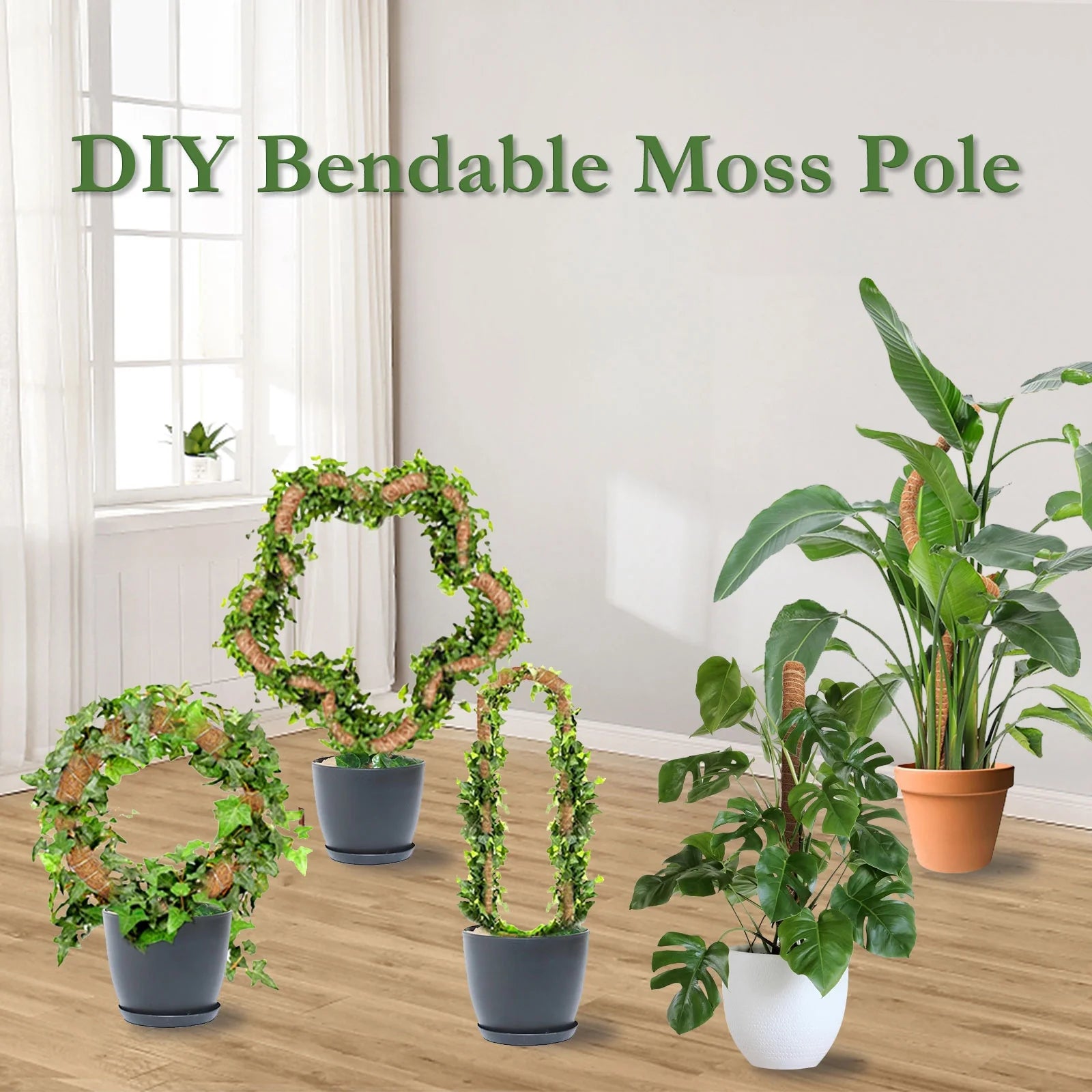 Moss Pole for Monstera Plants, 2 X 45 Inches Bendable Coir Moss Sticks for Large Monstera Cheese Plant Growth, Support Indoor Outdoor Plant