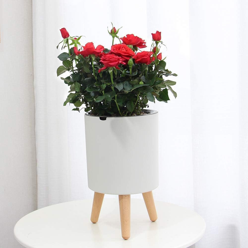 Planter Pot Smart Self Watering Pots, 7.3 in W / 4.3 in D Indoor Flower Pot with Stand Water Shortage Alarm Drainage System (Grey