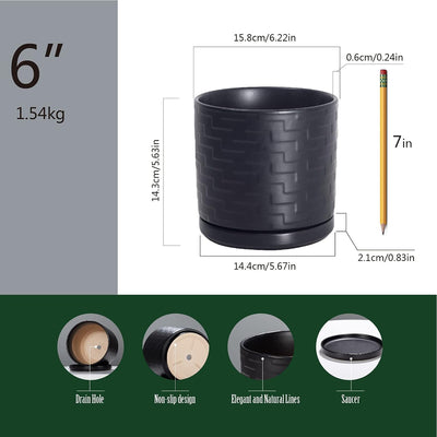 Stylish 6-Inch Black Ceramic Planter with Drain Hole - Perfect for Indoor Succulents & Outdoor Garden Decor