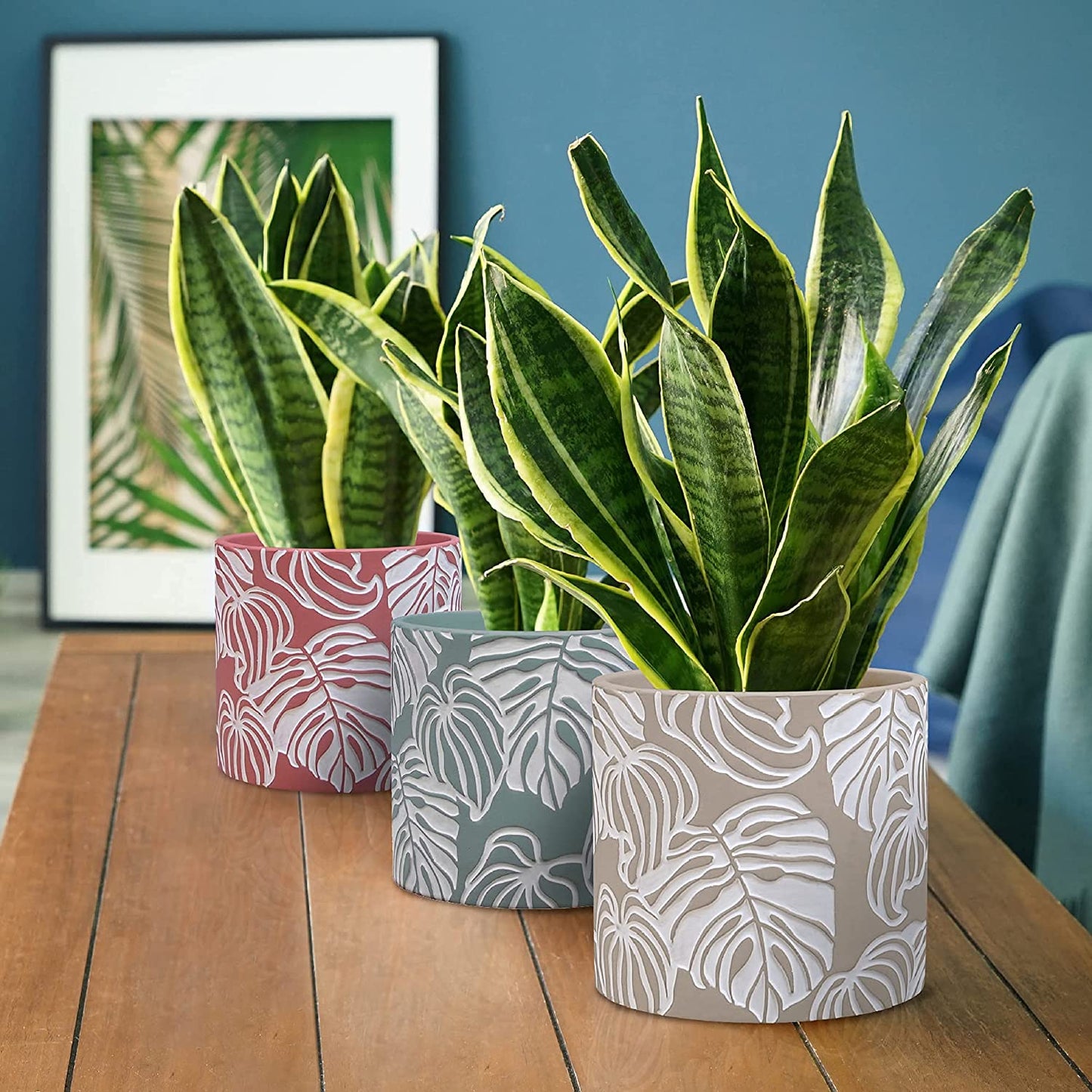 Stylish Monstera Cement Planter - 6 Inch Decorative Pot with Drainage for Indoor & Outdoor Plants - Unique Flower Pot Design (Plants Not Included)