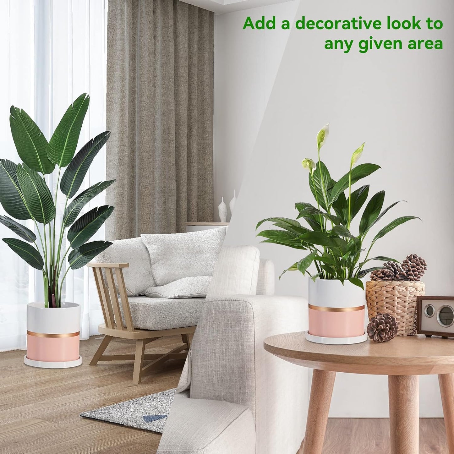 4 Inch Plant Pot - Ceramic Flower Planters Indoor - Modern Succulents Containers with Drain Hole Saucer, Decorate Home, Office & Outdoor (Pink)