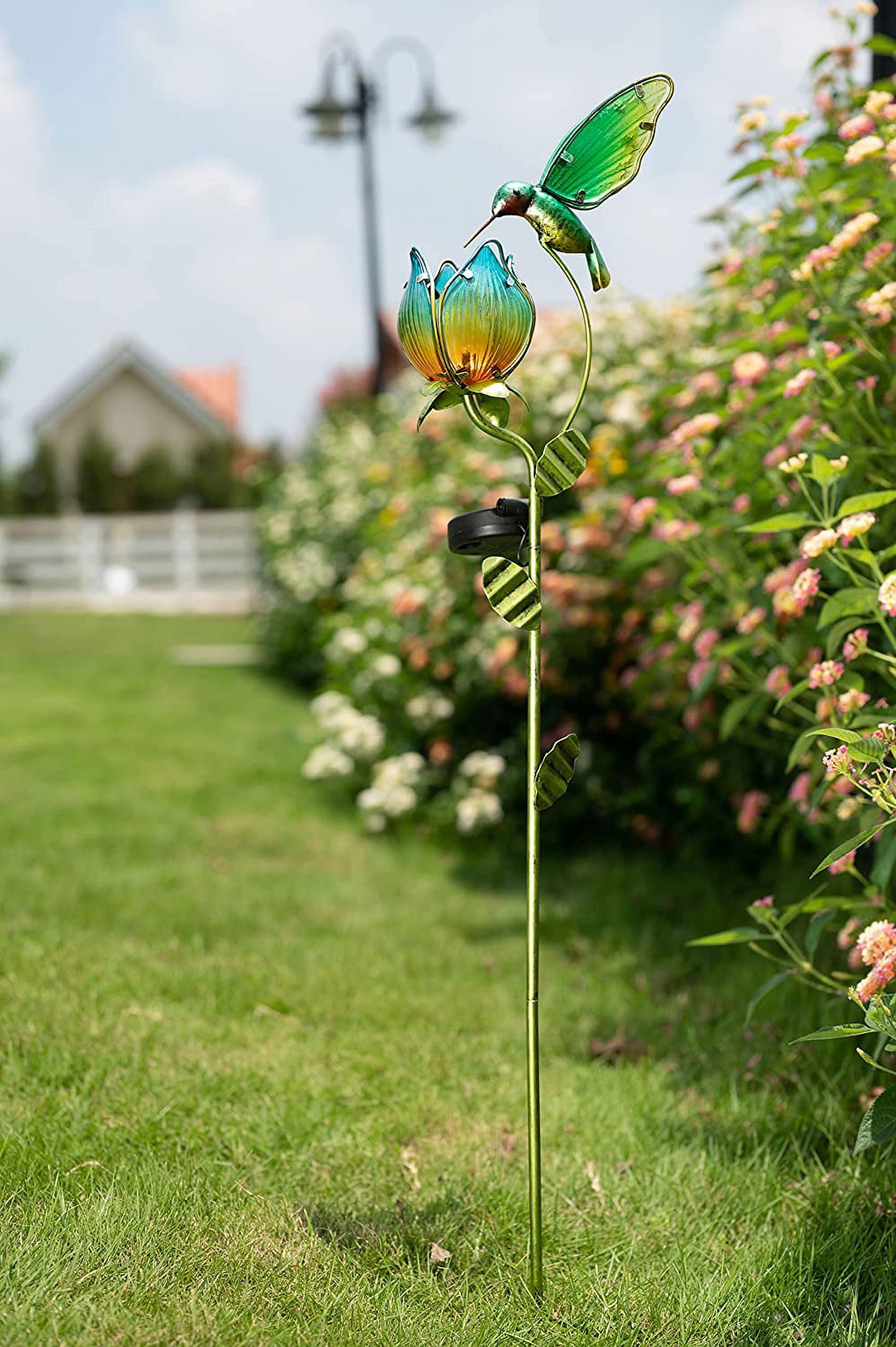 42''H Hummingbird Solar Garden Lights, Outdoor Metal Flower Solar Yard Stake Lights for Lawn Patio Garden Decor, Gifts for Mom Grandma