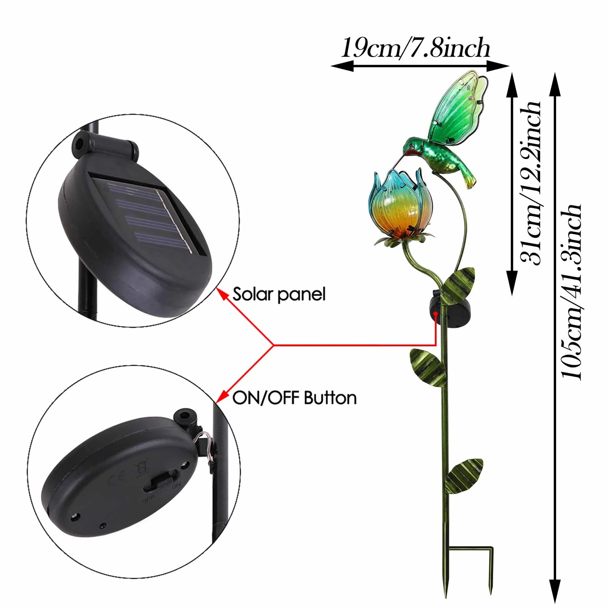 42''H Hummingbird Solar Garden Lights, Outdoor Metal Flower Solar Yard Stake Lights for Lawn Patio Garden Decor, Gifts for Mom Grandma