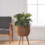 13 Inch round Brown Resin Rattan Planter & Stand with Acacia Wood Legs