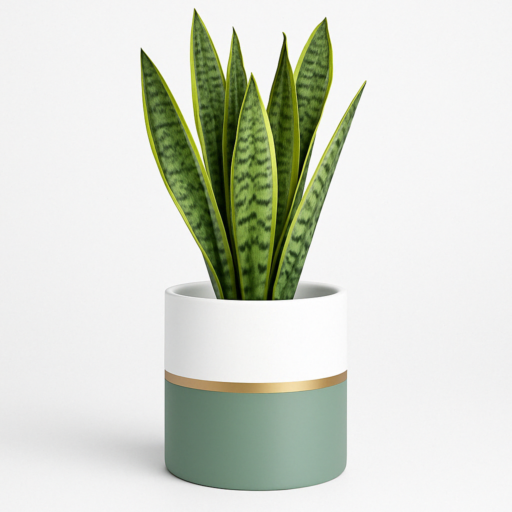Modern Ceramic Pot – 4.7" Green & Gold Accent