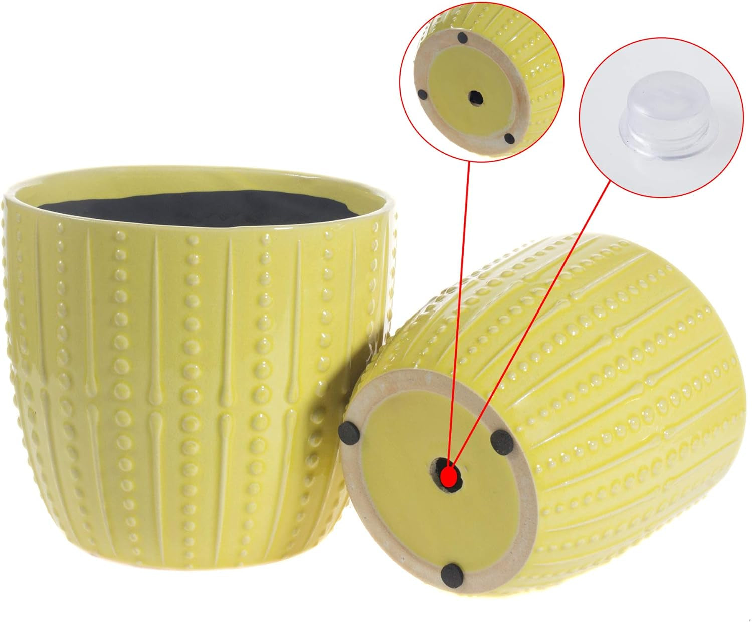 Vibrant Lemon Yellow Ceramic Plant Pots - Set of 2 (6.5" & 5.5") with Drainage Holes for Indoor Plants
