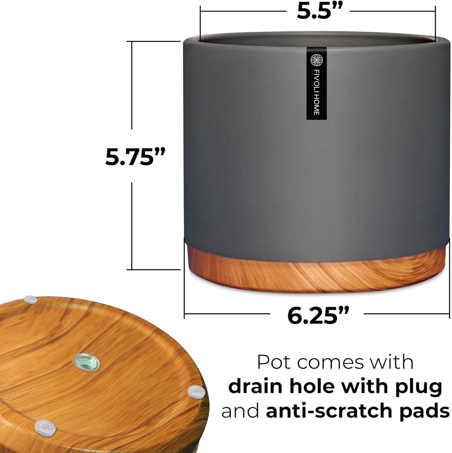 6 Inch Pot Perfect for Indoor Planter Pots- This Ceramic Planter Are Indoor Pots for Plants with Drainage Good as Orchid Pots with Holes- 6 in Planter Used as Ceramic Flower Pot - Plant Not Included