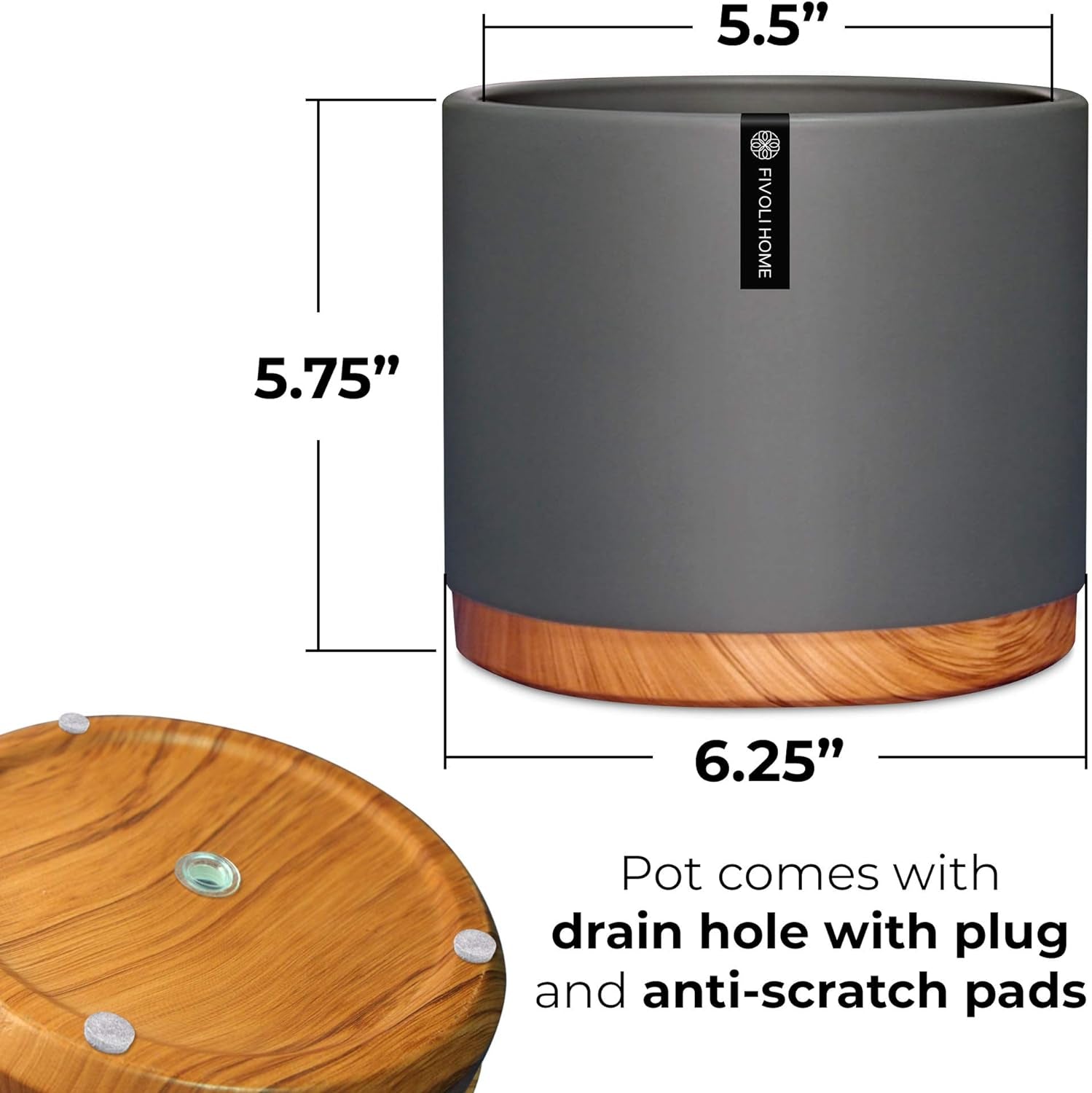 6 Inch Pot Perfect for Indoor Planter Pots- This Ceramic Planter Are Indoor Pots for Plants with Drainage Good as Orchid Pots with Holes- 6 in Planter Used as Ceramic Flower Pot - Plant Not Included