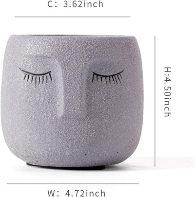 Head Design Planter Pot with Drainage Hole, Elegant Cement Face Planter for Flower (Grey)