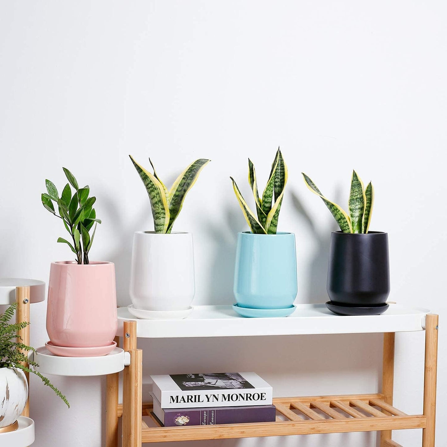 Stylish Black Glazed Ceramic Planter Pots - 5.3 Inch with Drainage Hole & Saucer for Indoor Plant Decor (Plants Not Included)