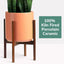 12" Melon Classic Planter and Plant Stand. Ceramic Plant Pot and Wood Plant Stand Set.
