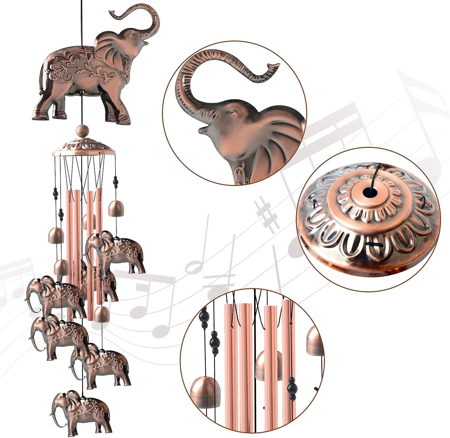 Elephant Copper Wind Chimes for Outdoor Elephant Gift Wind Chimes Garden Decorations Outdoor Christmas Wind Chime Birthday Gifts for Mom Gift for Grandma