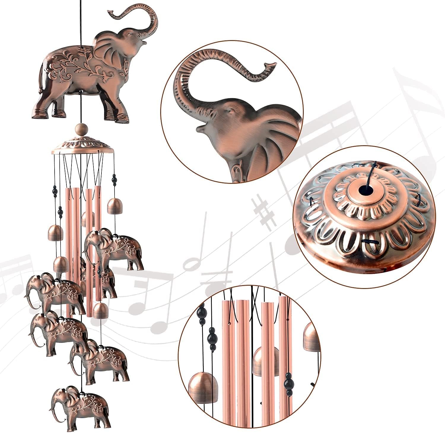 Elephant Copper Wind Chimes for Outdoor Elephant Gift Wind Chimes Garden Decorations Outdoor Christmas Wind Chime Birthday Gifts for Mom Gift for Grandma