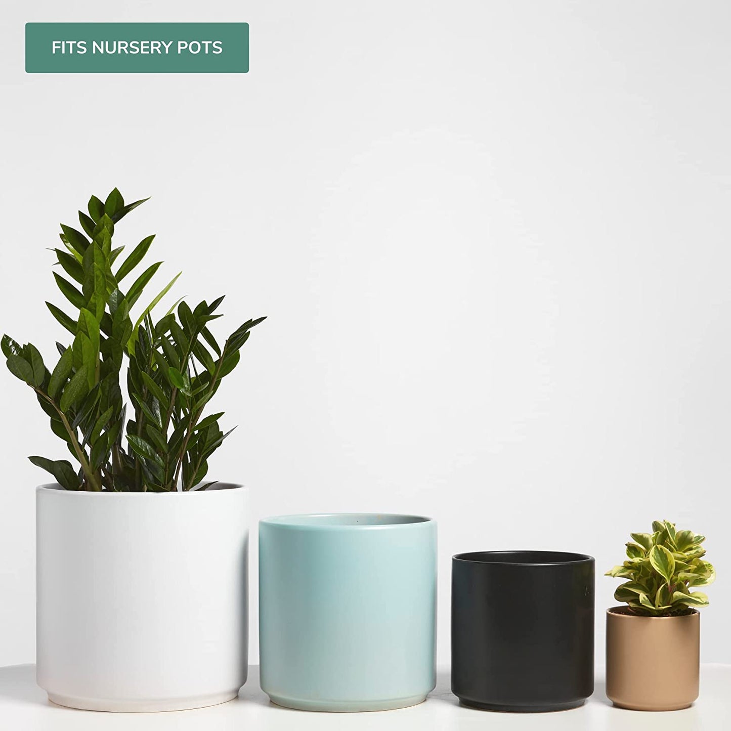 7 Inch (Set of Two) Melon Ceramic Planter. Classic Cylinder Plant Pot for House Plants and Indoor Plants (Drainage + Stopper Included).