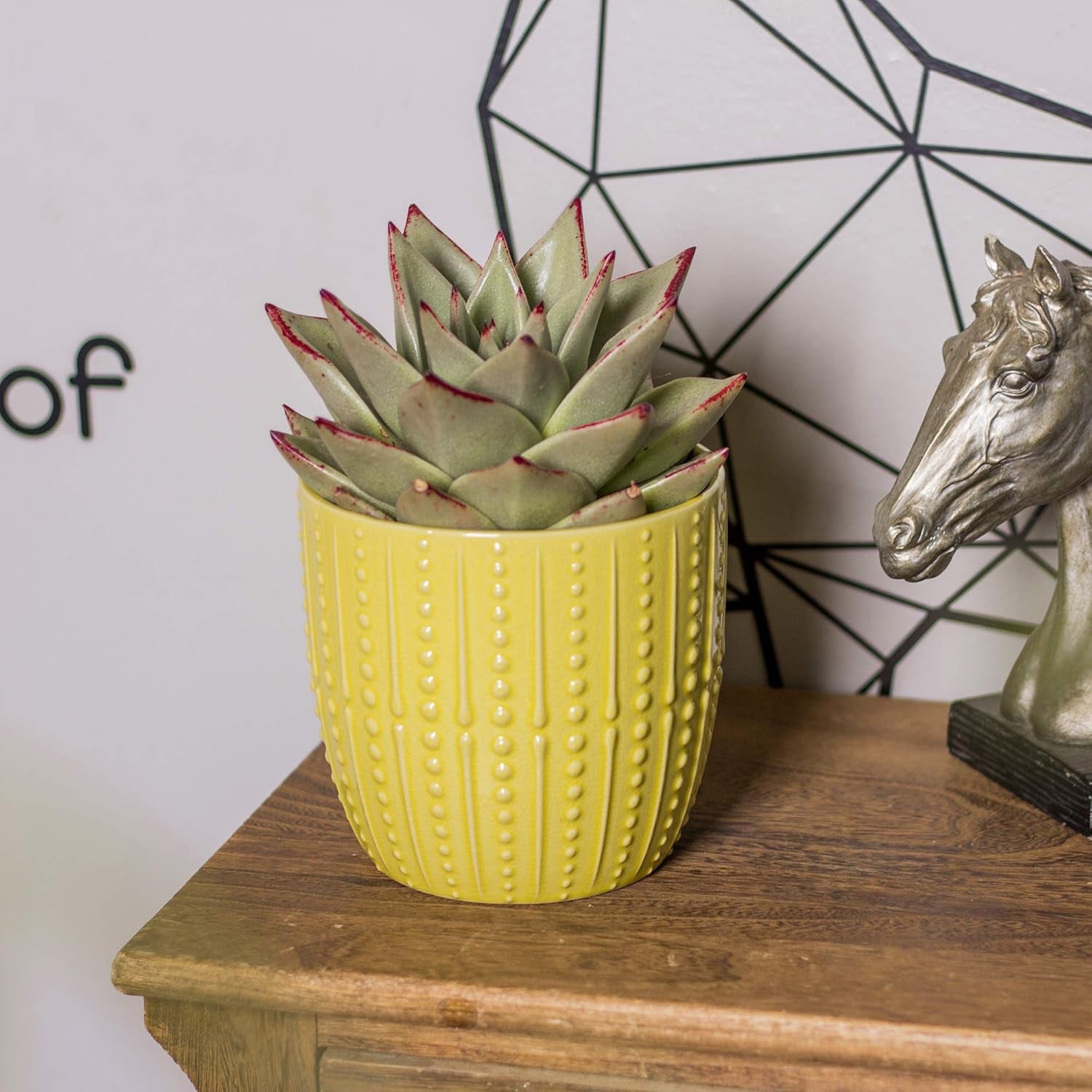 Vibrant Lemon Yellow Ceramic Plant Pots - Set of 2 (6.5" & 5.5") with Drainage Holes for Indoor Plants