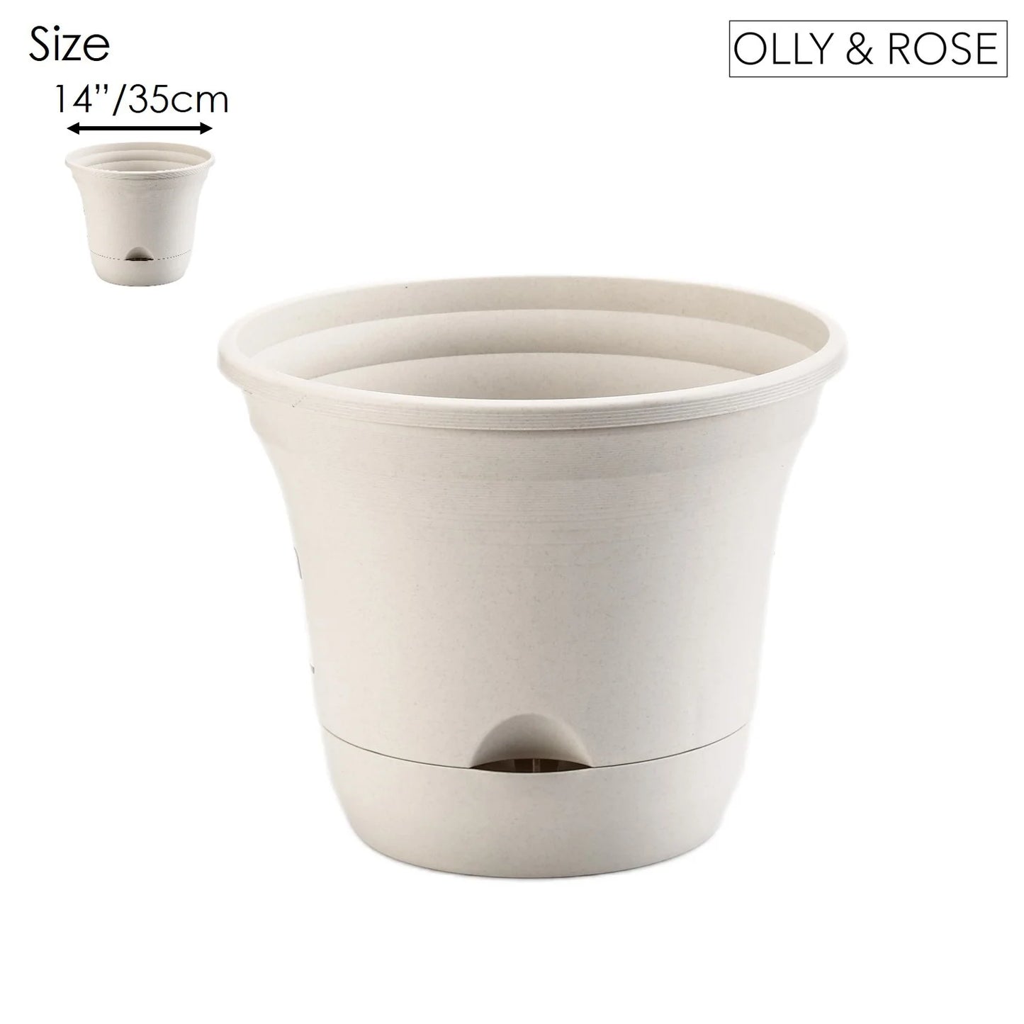 Lazy Planters - 14 Inch Large Self Watering Plant Pot Ivory - Large Frost Proof Plastic Planter - Indoor & Outdoor Extra Large (1 X 14")