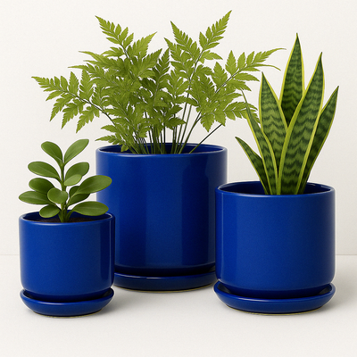 Modern Ceramic Planters – Blue (Set of 3)