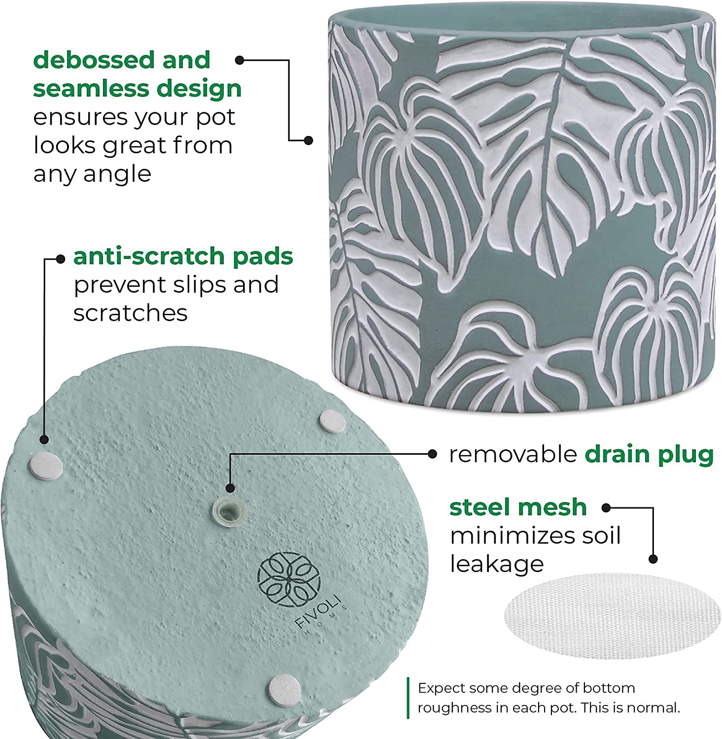 Stylish Monstera Cement Planter - 6 Inch Decorative Pot with Drainage for Indoor & Outdoor Plants - Unique Flower Pot Design (Plants Not Included)