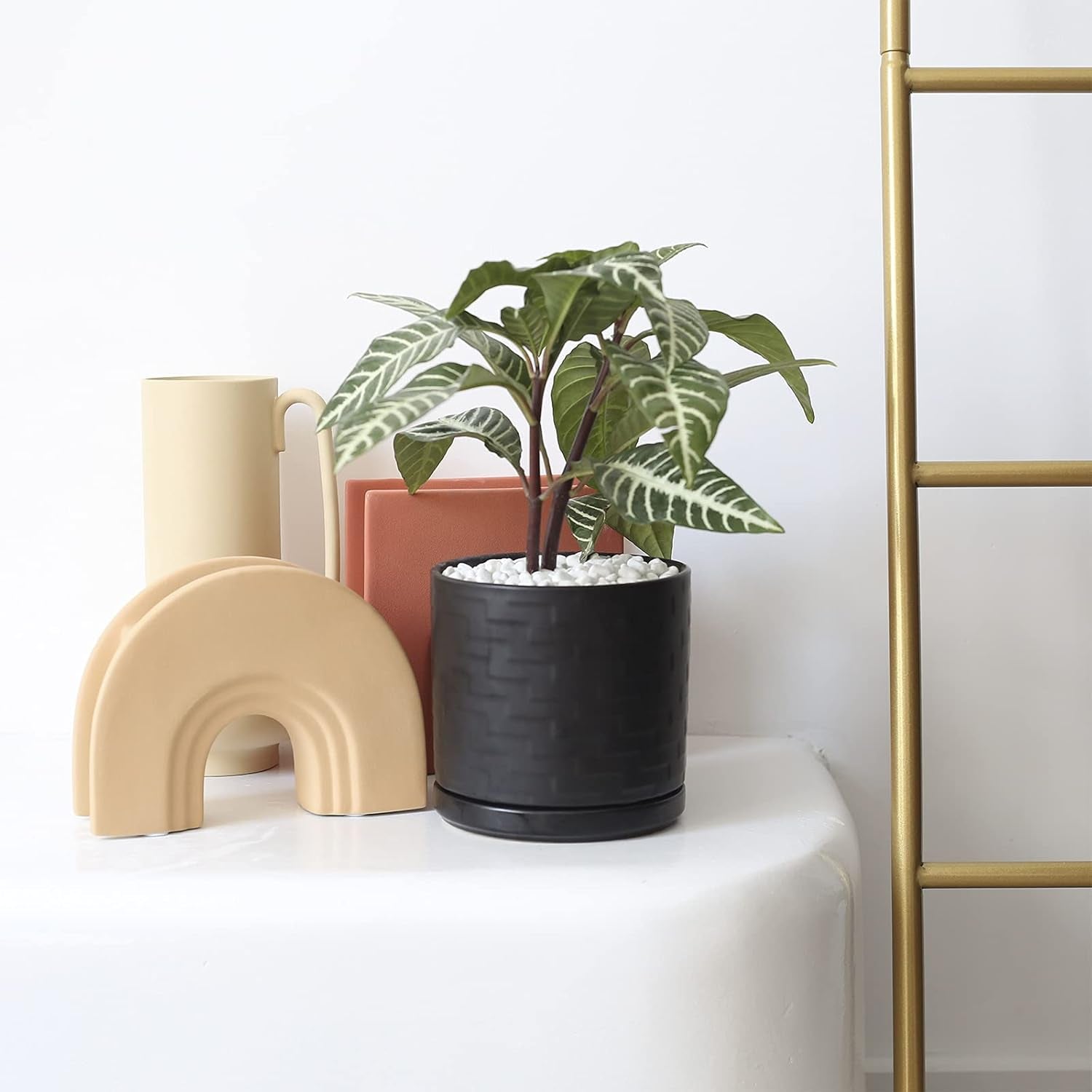 Stylish 6-Inch Black Ceramic Planter with Drain Hole - Perfect for Indoor Succulents & Outdoor Garden Decor