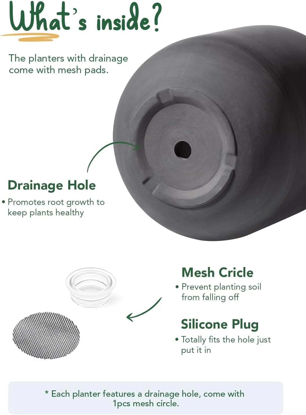 12" Plant Pots, Ceramic Flower Pots with Drain Holes& Plug Indoor Planter, Charcoal Gray Outdoor Planter
