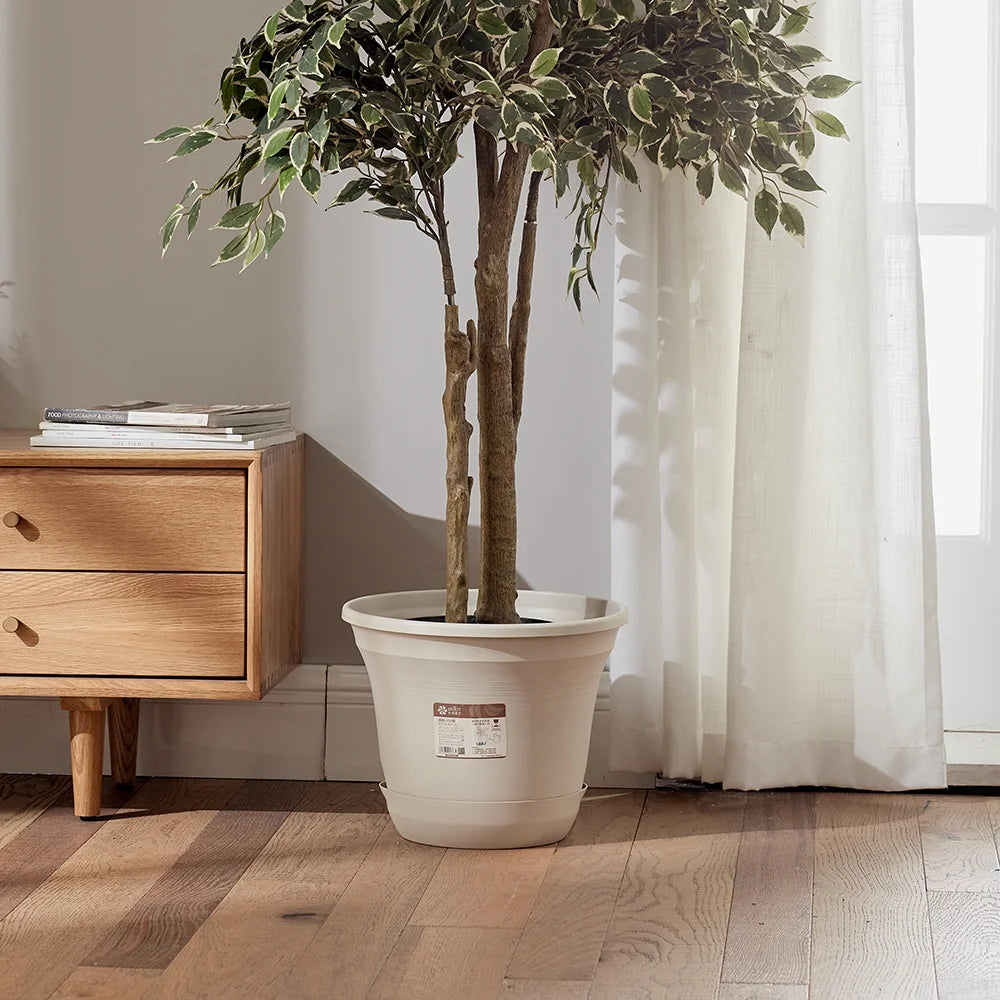 Lazy Planters - 14 Inch Large Self Watering Plant Pot Ivory - Large Frost Proof Plastic Planter - Indoor & Outdoor Extra Large (1 X 14")