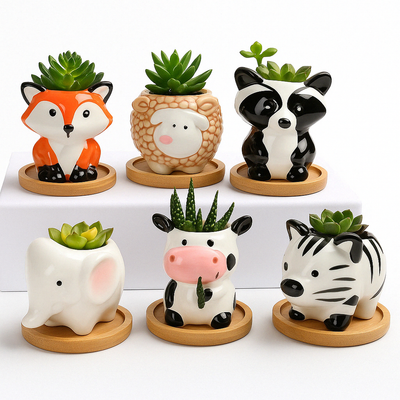 Mini Animal Planters – 3" Ceramic (Set of 6)