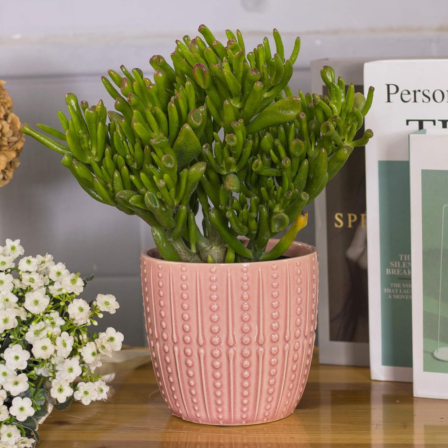 Chic Pink Ceramic Plant Pots - Set of 6.5" & 5.5" Indoor Planters with Drainage Holes