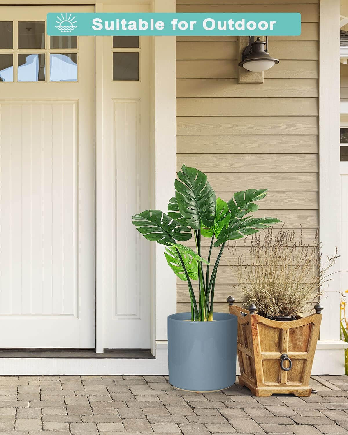 Matte Grey Ceramic Cylinder Plant Pot with Drainage, 1 Pack 8 Inch Large Ceramic Modern round Planter Pot, Glazed Flower Pots with Removable Rubber Plug for Indoor Outdoor Plant