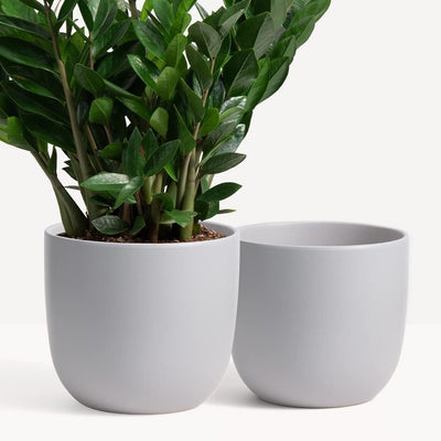 7 Inch (Set of Two) Grey Ceramic Planter. Contour Plant Pot for House Plants and Indoor Plants (Drainage + Stopper Included).