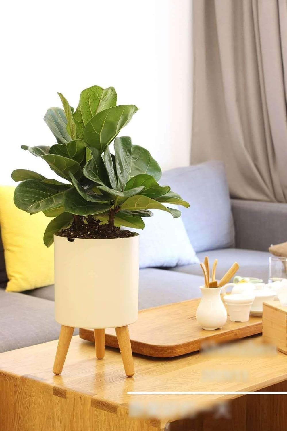 Planter Pot Smart Self Watering Pots, 7.3 in W / 4.3 in D Indoor Flower Pot with Stand Water Shortage Alarm Drainage System (Grey