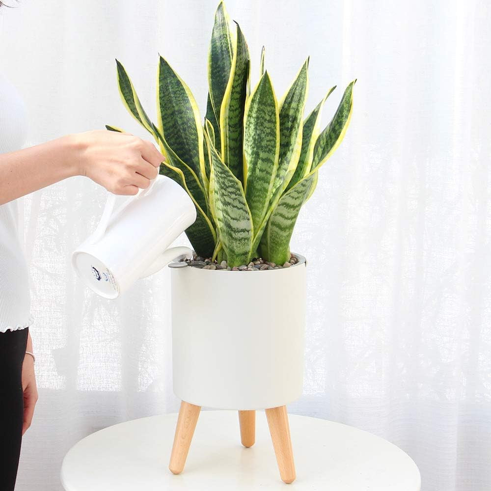 Planter Pot Smart Self Watering Pots, 7.3 in W / 4.3 in D Indoor Flower Pot with Stand Water Shortage Alarm Drainage System (Grey