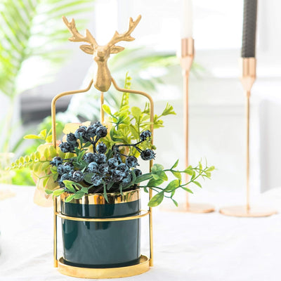Charming 3.2 Inch Green Succulent Pot with Elegant Metal Stand - Perfect Mini Planter for Bedroom & Bathroom Decor, Unique Table Centerpiece