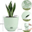 Close-up showing the deep reservoir, hollow base, and strip mesh drainage holes of the self-watering planter.