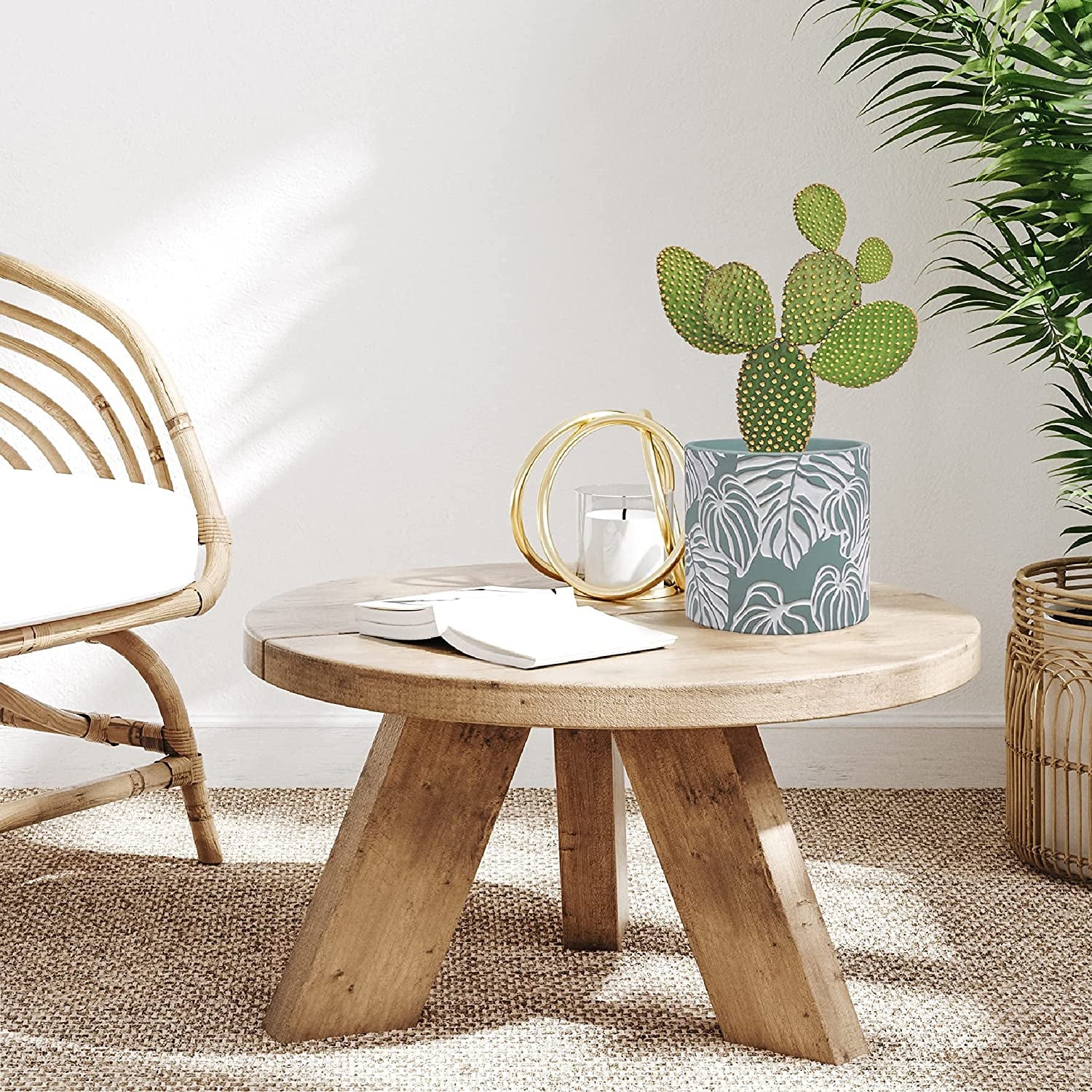 Stylish Monstera Cement Planter - 6 Inch Decorative Pot with Drainage for Indoor & Outdoor Plants - Unique Flower Pot Design (Plants Not Included)