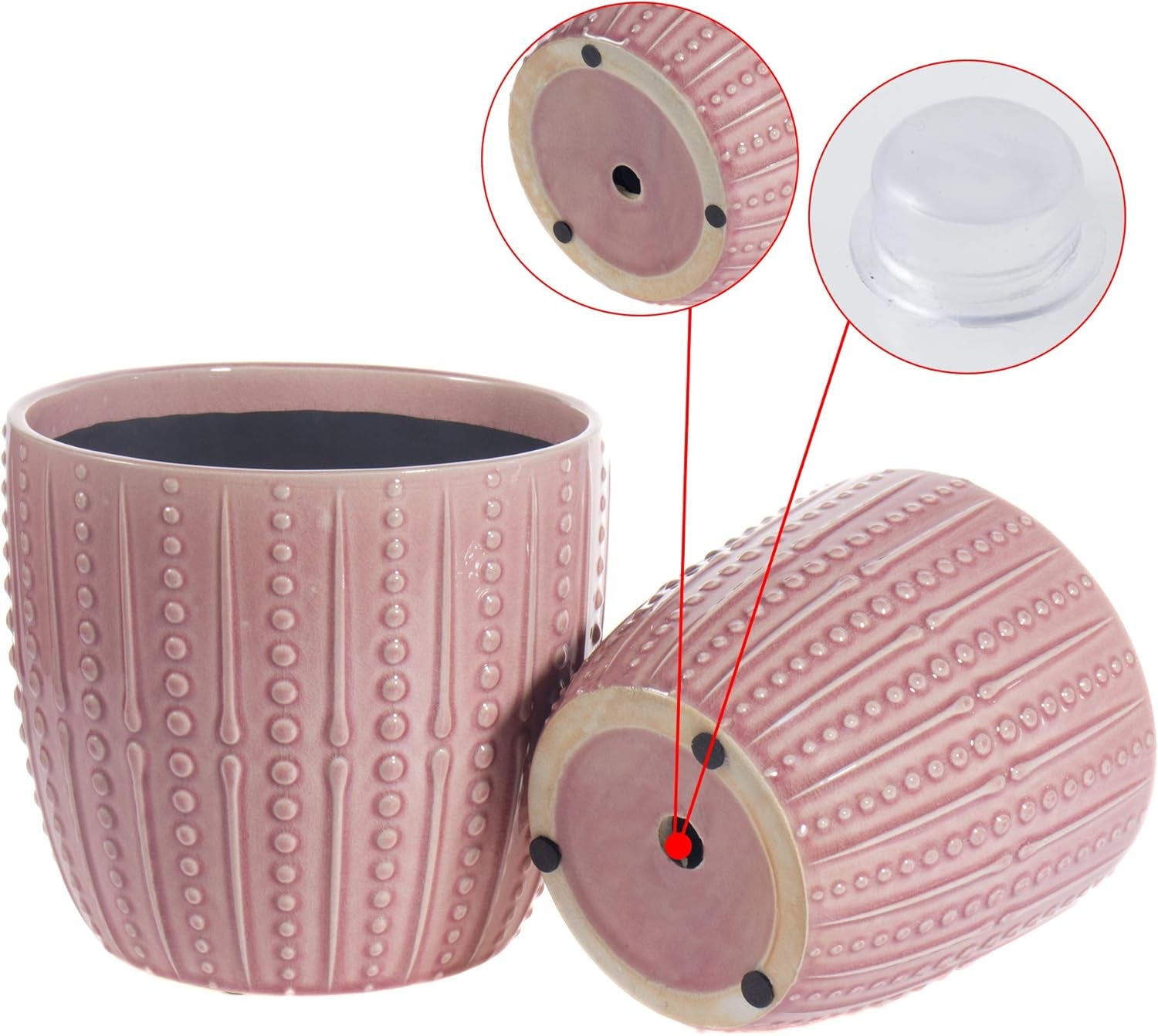 Chic Pink Ceramic Plant Pots - Set of 6.5" & 5.5" Indoor Planters with Drainage Holes